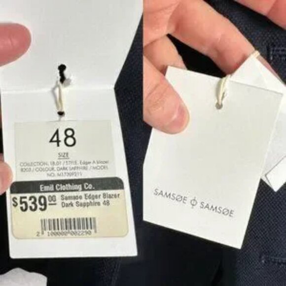 NWT Samsoe Wool Blend Navy Blue Blazer Jacket Mens US Size 38 European 48 Edger - Picture 5 of 13
